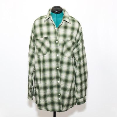 Carhartt Men's Large Green/White Plaid Long Sleeve Shirt