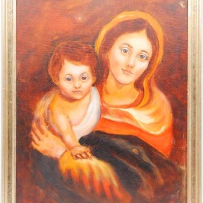 Original Oil Painting of Madonna and Jesus w/ Signature by M. Spears