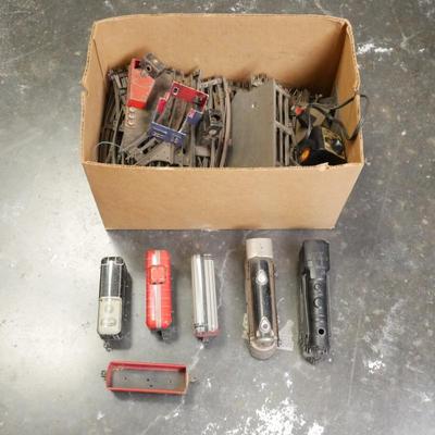 Lot Of 1950's Louis Marx & Co. Tin Model Trains & Tracks