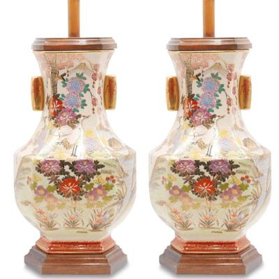 Pair of Toyo Trading Co. Porcelain Chinoiserie Table Lamps