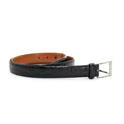 Black Italian Leather Belt with Alligator Grain Pattern Size 36