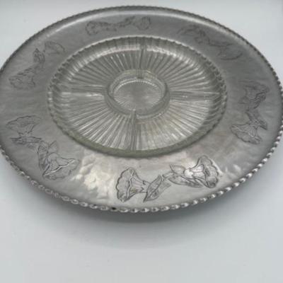 44 wroughtfaberwarroundfloraletchedservingtraywithglassdivider