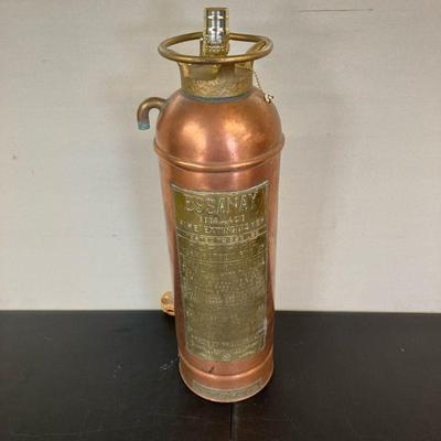 Fire Extinguisher Lamp | “Essanay Soda and Acid Fire Extinguisher” “Pyrene Manufacturing Co. Newark NJ” Copper, brass and iron. - h. 24”...