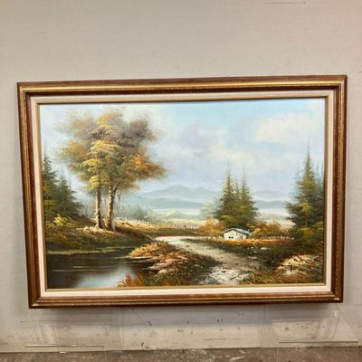 Painting - Brookside Cottage | Oil painting of bucolic country scene, signed “Anthony” - h. 29.5” x w. 2” x l. 40.5” in (With Frame)
