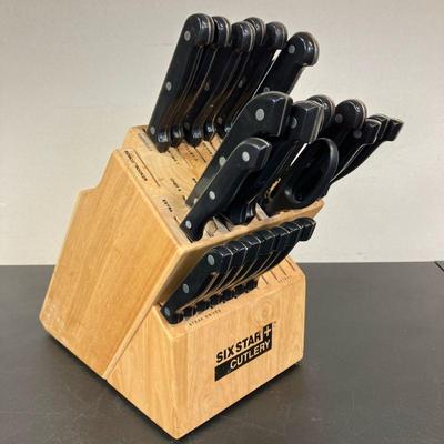 Ronco Six Star Cutlery Set | The 30 knife block now has only the main numbered 24 knives. - h. 10” x w. 11” x l. 7.25” in (Knife Block...