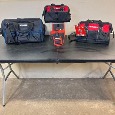 (4pc) Kobalt & Husky Tool Bags | A Kobalt 18", Husky 15” & a Husky 12" zippered and pocketed Tool Bags. Also a Husky...