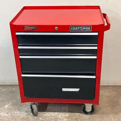 Craftsman Red Tool Cart | Craftsman 4 drawer Tool Cart. Filled with tools. - h. 31” x w. 18” x l. 28.5” in

