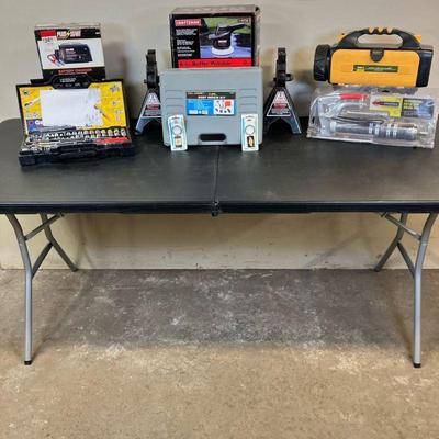 (9pc) Automotive Lot | Lot Includes: 1. Craftsman 6” Buffer Polisher. 2. Craftsman 3 Ton Jack Stands (2). 3. Cal-Hawk Auto Body Repair...
