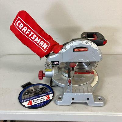 Craftsman Laser Trac Miter Saw | 7 1/4” Miter Saw with a new 4 pack of Avanti Pro 7 1/4” blades. - h. 12” x w. 14” x l. 15” in

