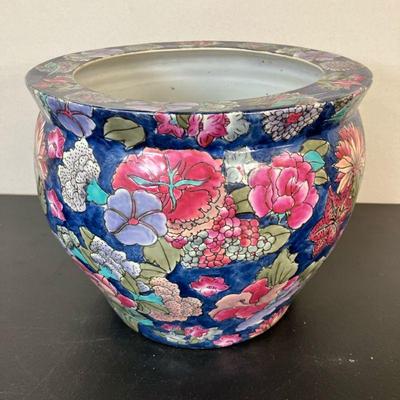 Chinese Koi Fish Bowl Jardiniere | Jardiniere Planter with Koi fish swimming interior. - h. 10” x dia. 12” in

