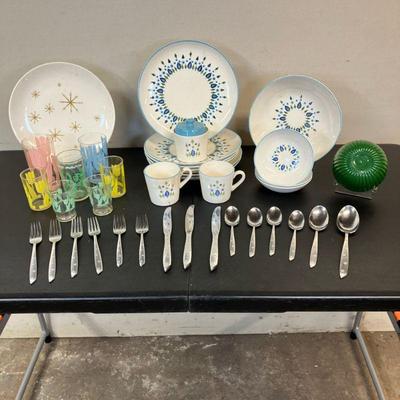 Mid-Century Dinnerware & Stainless Flatware | Mid Century Modern Lot Includes: 1. Marcrest Stetson Swiss Alpine (13) pieces as shown....