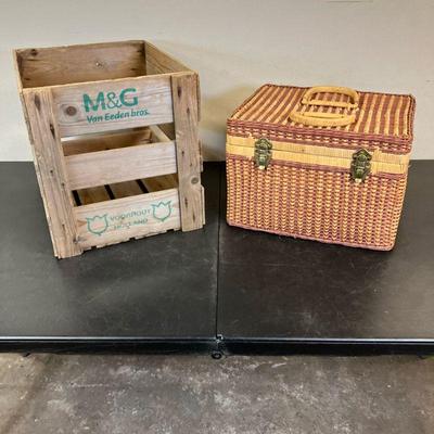 (3pc) Van Eden Crate & Baskets | Vintage M&G Van Eden Bros. Voorhout, Holland Crate. Stamped at both ends. Vintage Two-Tone...