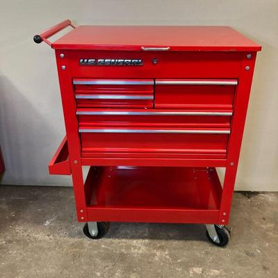 US General Tool Cart | Mechanics Tool Cart. Five drawer holds 704 lbs. with key. - h. 41.5” x w. 20.75” x l. 37.75” in

