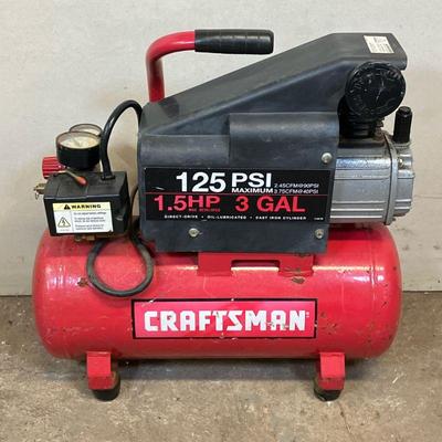 Craftsman Air Compressor | 125 PSI-1.5 HP-3 GAL Direct Drive Compressor with air valve. - h. 18” x w. 8” x l. 17.5” in