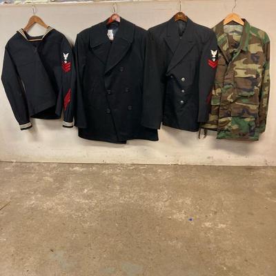 (4pc) Navy Uniforms #2 | Vintage Lot Includes: 1. Navy Dress Pullover. 40R. 2. Navy Peacoat. 44R. 3. Navy Dress Jacket. 40S. 4. Navy...