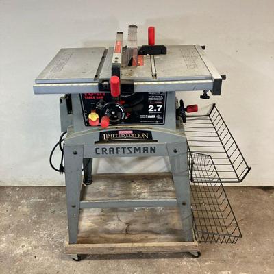 Craftsman Table Saw | Limited Edition 10” Table Saw. Model #137.218250. Mounted on wooden rolling base with attached baskets. - h. 39” x...