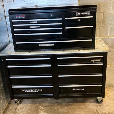 (2pc) Craftsman Black Tool Chest & Waterloo Cart | A Large Craftsman Tool Chest on a Waterloo Tool Cart. The Craftsman has 7 drawers...