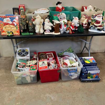 (8pc) Christmas #2 | Seven totes of ornaments and decor plus one box of lights.

