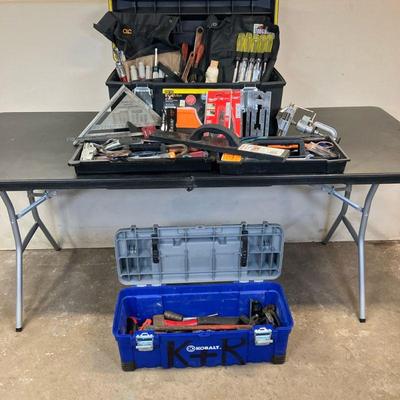 (2pc) Toolboxes W/Tools | Stanley Fat Max and Kobalt Toolboxes both filled with tools. NOTE: Saker 10" Gauge pictured was removed to...
