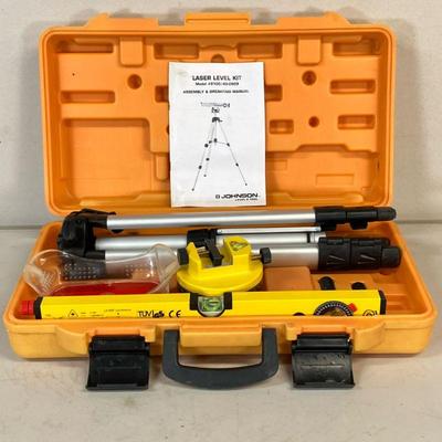 Johnson Laser Level Kit | Model #9100/40-0909. Contains all shown in case. - h. 5” x w. 10” x l. 19” in (Case)