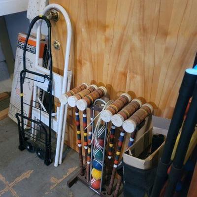 Croquet set, kitchen ladders and luggage carriers