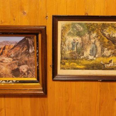 Framed art, Currier & Ives "Squirrel Hunting"
