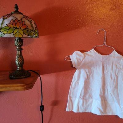 Tiffany type lamp and doll/child's dress