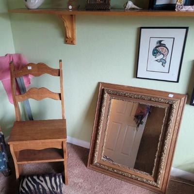 A zebra footstool, Alaskan prints & a prayer chair