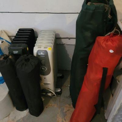 Floor heaters, camp chairs