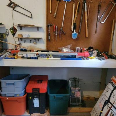 Hand Tools, garage items & storage bins