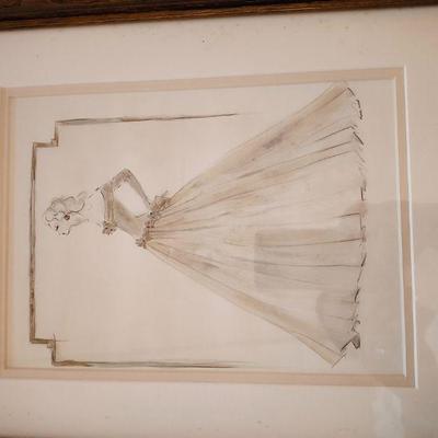 Vintage Bombay Company framed fashion sketch