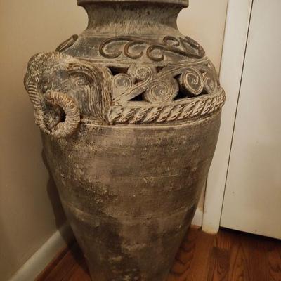 Vintage terracotta Asian elephant head floor vase