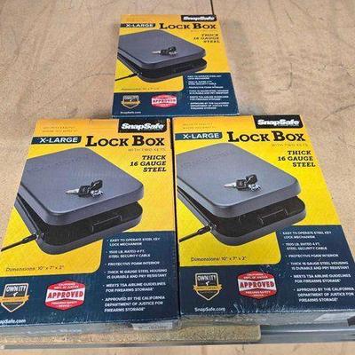 #5436 • (3) New! SnapSafe X-Large Lock Boxes with Two Keys
