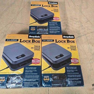 #5434 • (3) New! SnapSafe X-Large Lock Boxes with Combination Locks
