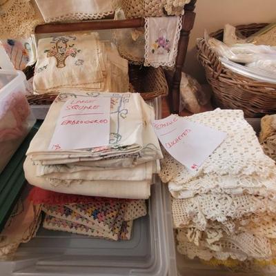 Tons of doilies! Lace, crocheted, embroidered.