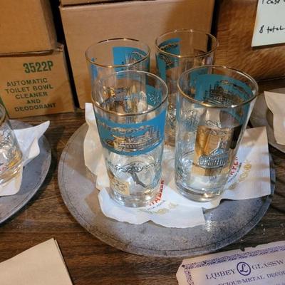 Southern Comfort Centennial (1874-1974) highball tumblers with New Orleans Mississippi River paddlewheel showboats and 22 karat gold...
