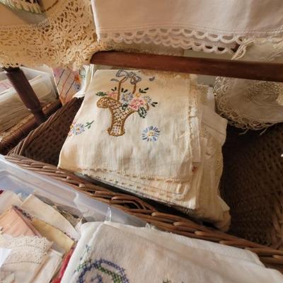 Sale Photo Thumbnail #241: Embroidered & crocheted tablecloths, placemats, etc.