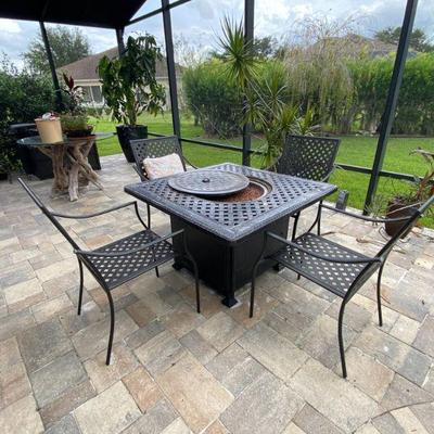 Electric Fireplace Patio Set with 4 Chairs