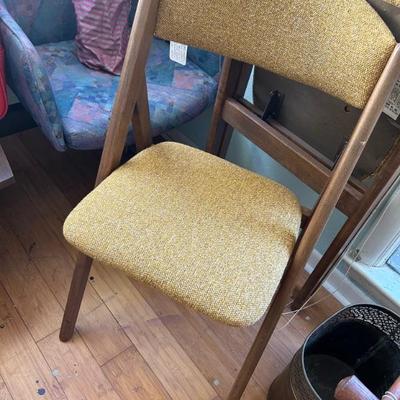 Retro • 70’s • Folding Chairs • by Stakmore • Original Ochre Tweed • Upholstered Seat & Back •  $135 pair • (five pairs available) 