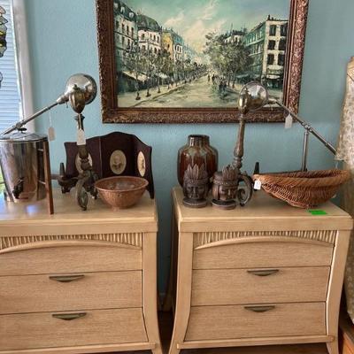 1979 • Deco Revival • Bleached Oak • Three Drawer • Night Stands • 36”w x 31”h x 19”d • $175 ea • (two available)