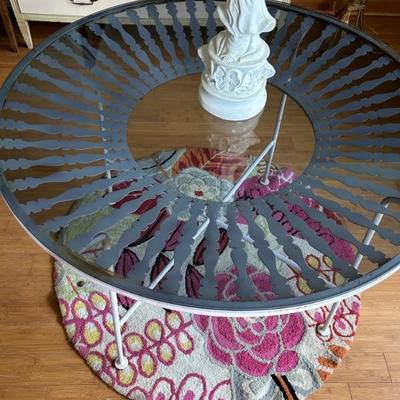 White • Iron • Table • w/Smoked Glass Top • 42”dia • $245