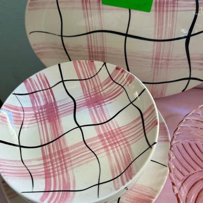 1950’s • Pink Plaid • Dishes (14) • by Stetson • $70