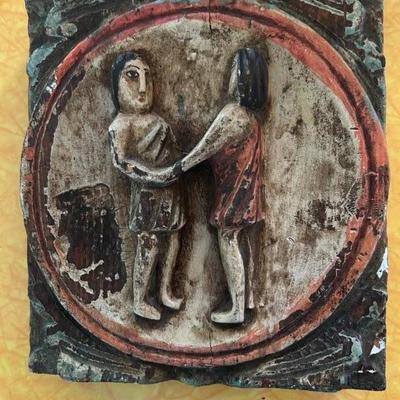 Hand Carved • Wood • Ancient Look • 12” square • Gemini • Wall Plaque • $45