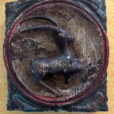 Hand Carved • Wood • Ancient Look • 12” square • Capricorn • Wall Plaque • $45