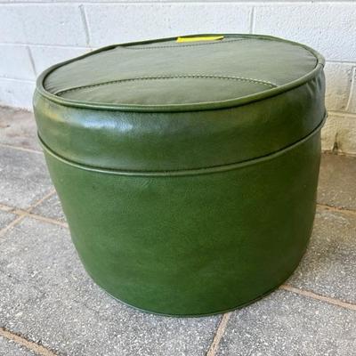 Avocado Green • Naugahyde • Footstool • 15”dia x 11”h • $75
