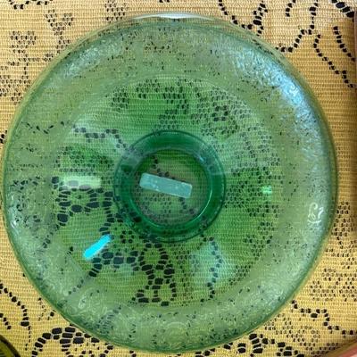 Antique • Etched • Green Glass • Center Bowl • 10.5”dia • $39