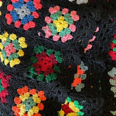 Crochet • Bright Colors • Black Background • Granny Square • 48” x 64” • $49.50