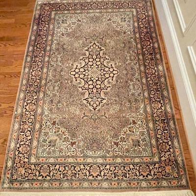 Hand-knotted silk "Kashan" area rug, measures 6'4 x 4'