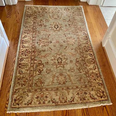 Hand-knotted silk "Kashan" area rug, measures 5' x 2'8