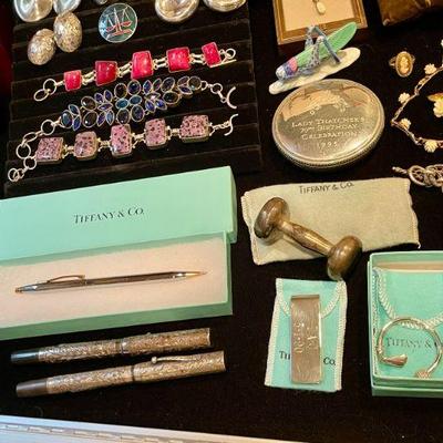 Tiffany sterling pieces, Waterman sterling pen set